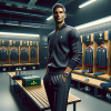 footballer in stadium changing room wearing Rolex watch